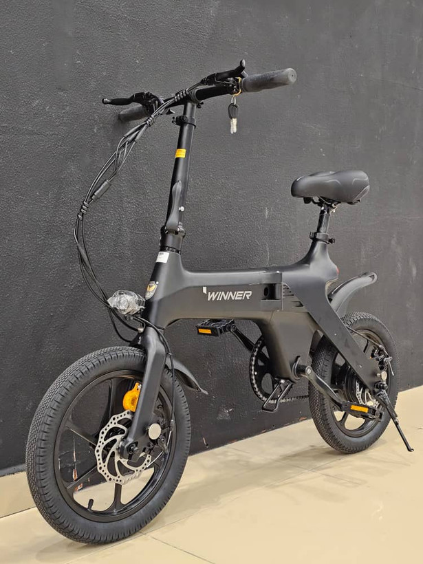 دوچرخه برقی تاشو الومنیومی WINNER مدل E bike رنگ مشکی باتری لیتیوم