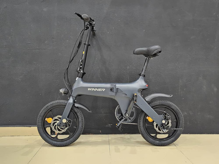 دوچرخه برقی تاشو الومنیومی WINNER مدل E bike رنگ خاکستری باتری لیتیوم