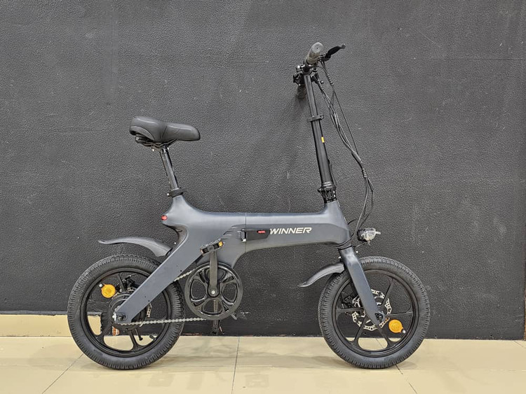 دوچرخه برقی تاشو الومنیومی WINNER مدل E bike رنگ خاکستری باتری لیتیوم