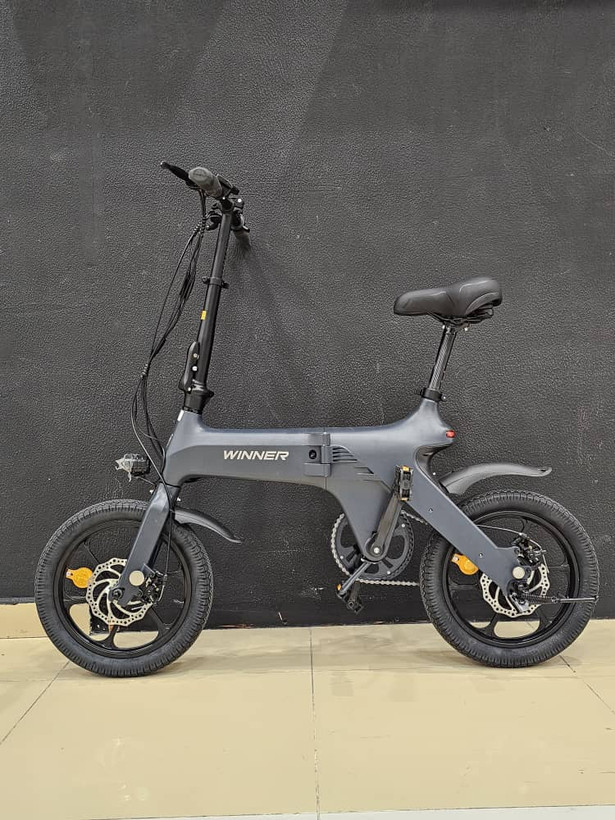 دوچرخه برقی تاشو الومنیومی WINNER مدل E bike رنگ خاکستری باتری لیتیوم