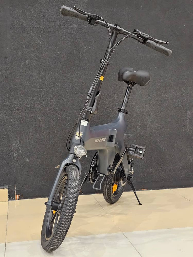 دوچرخه برقی تاشو الومنیومی WINNER مدل E bike رنگ خاکستری باتری لیتیوم