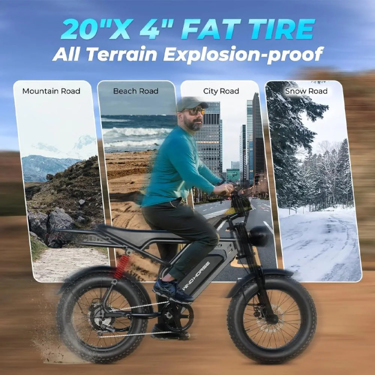 دوچرخه برقی آفرود دنده ای WIND HORSE مدل V8 PRO موتور ۸۰۰ وات (استاندارد انگلیس)