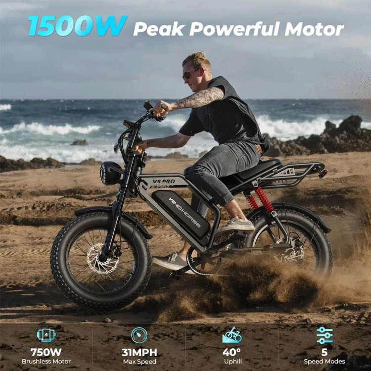 دوچرخه برقی آفرود دنده ای WIND HORSE مدل V8 PRO موتور ۸۰۰ وات (استاندارد انگلیس)